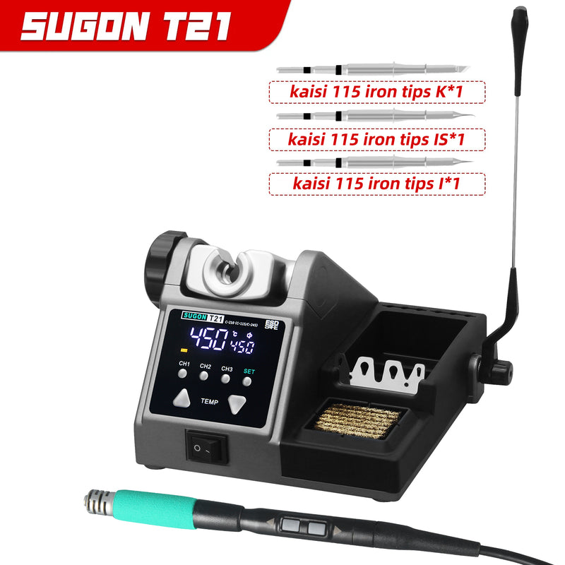 SUGON T21 welding table mobile phone repair can use 115/210/245 three kinds of handles and soldering tips, cost-effective