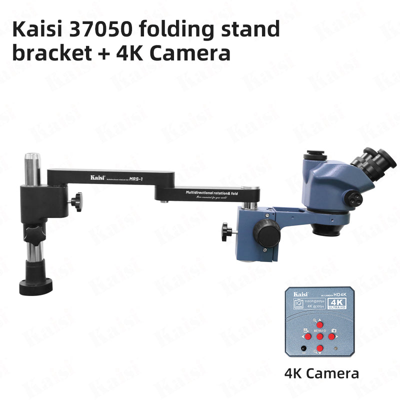 KAISI 37050 triocular Continuous Zoom microscope MRS Stand is retractable, the microscope is fixed to the tabletop and can be rotated 360 degrees
