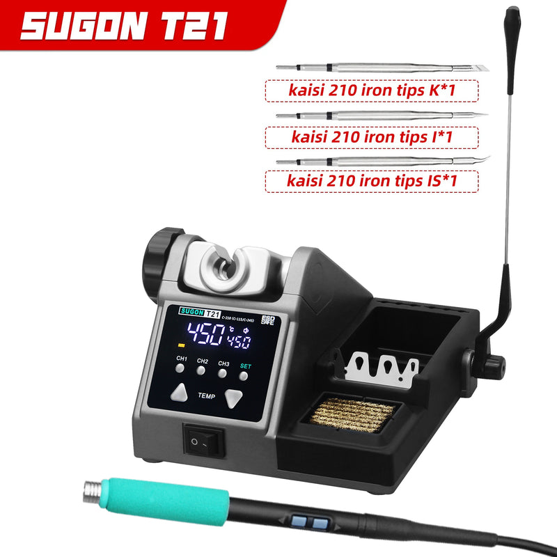 SUGON T21 welding table mobile phone repair can use 115/210/245 three kinds of handles and soldering tips, cost-effective