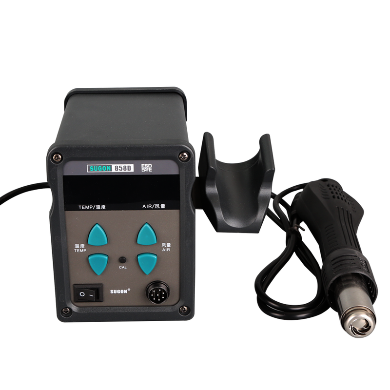 SUGON 858D Digital display thermostat small air gun. Even number display, easy to read, easy to use. The temperature and air volume can be adjusted accurately by pressing buttons. Convenient real-time operation, controlled by magnetic switch. With automatic sleep function, you can set parameters in the sleep state.