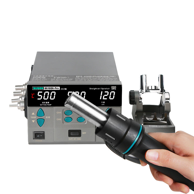 SUGON 8610DXPro professional version pluggable new hot air gun welding stand electronic repair strong wind 4 air gun nozzles