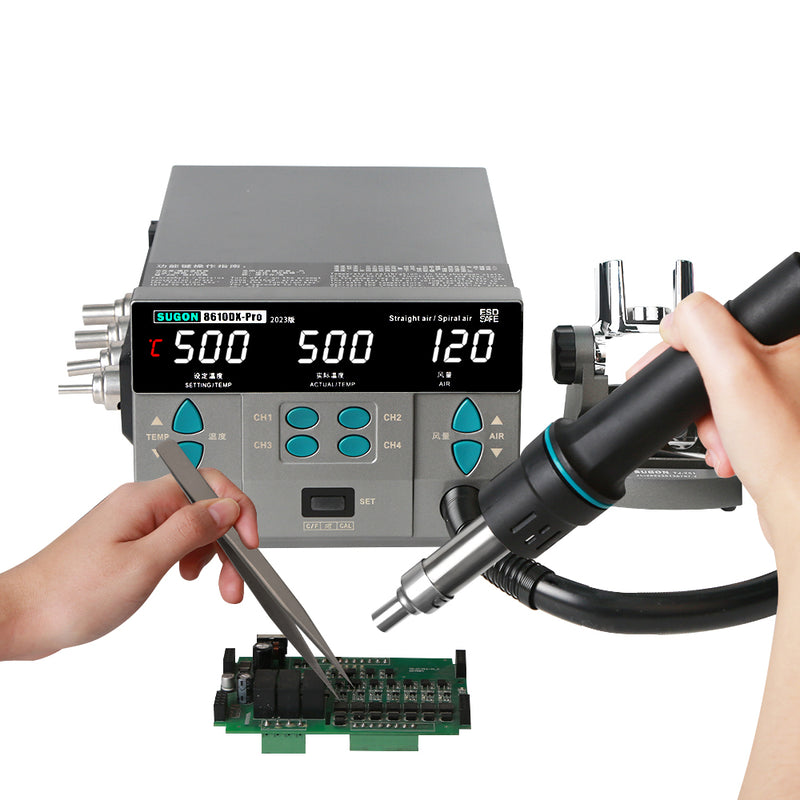SUGON 8610DXPro professional version pluggable new hot air gun welding stand electronic repair strong wind 4 air gun nozzles