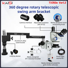 KAISI TX-350E 1.2 upgraded version trinocular microscope 7X-50X magnification WF10x23 square eyepiece professional mobile phone repair microscope electronic repair laboratory microscope