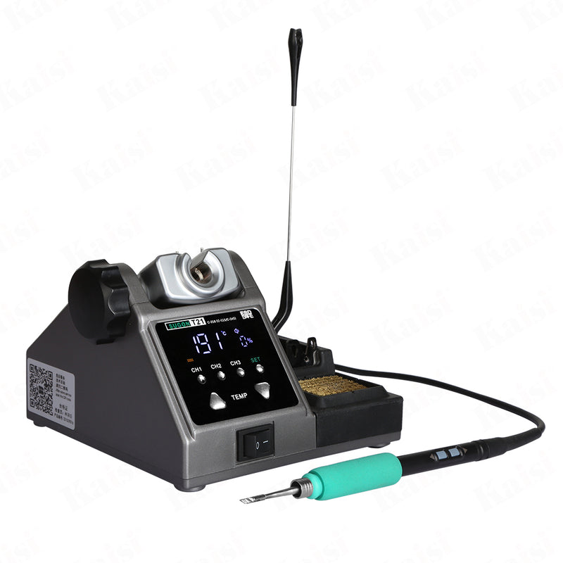 SUGON T21 Welding Table. The copper wire brush is currently the best tool for cleaning and repairing the tip of the soldering iron. The temperature control of the program chip is different from the traditional AC voltage temperature control, and the temperature rise is fast and accurate. Keylock, Celsius and Fahrenstein conversion, buzzer and other functions.