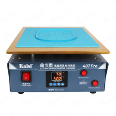 KAISI 407Pro Separator. 16 inch Countertop - Suitable for most mobile phone/tablet screen separation on the market. Intelligent temperature control system. Hd intelligent even display. Powerful dual air pump. Aluminum alloy material. Double layer aluminum alloy heating plate. Standard equipped with fuse. New upgrade · Strong rubber pad.
