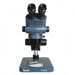 The KAISI 6565 microscope offers 0.65-6.5 zoom magnifications with optional eyepieces and auxiliary lenses, allowing users to extend magnification to 2x- 260x. The KAISI 6565 microscope provides crystal-clear images and a vivid color palette. The KAISI 6565 microscope offers an extended working distance of 30-287mm, with a standard working distance of 110mm.